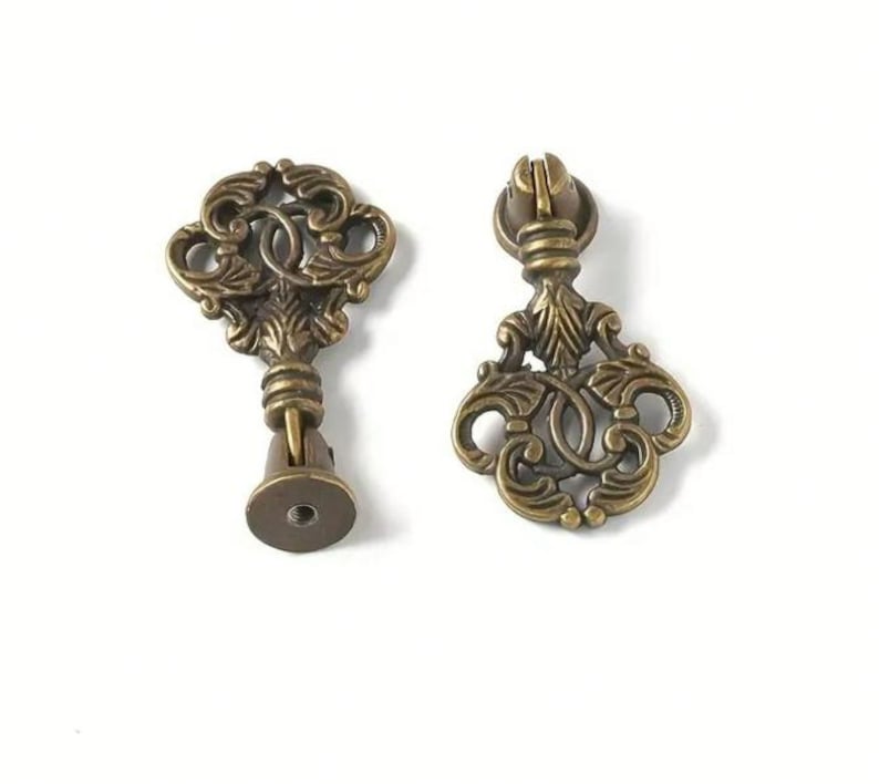 Vintage Alloy Drawer Pull Antique Brass Ornate Cabinet Handle Retro Knob