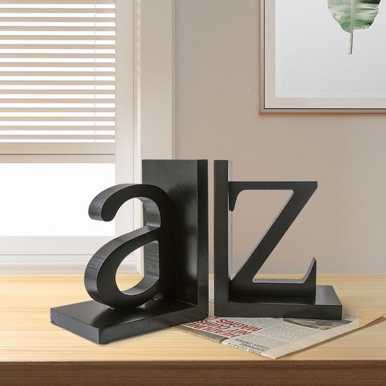 Wooden Alphabet Bookends A to Z Decorative Letter Book Holder