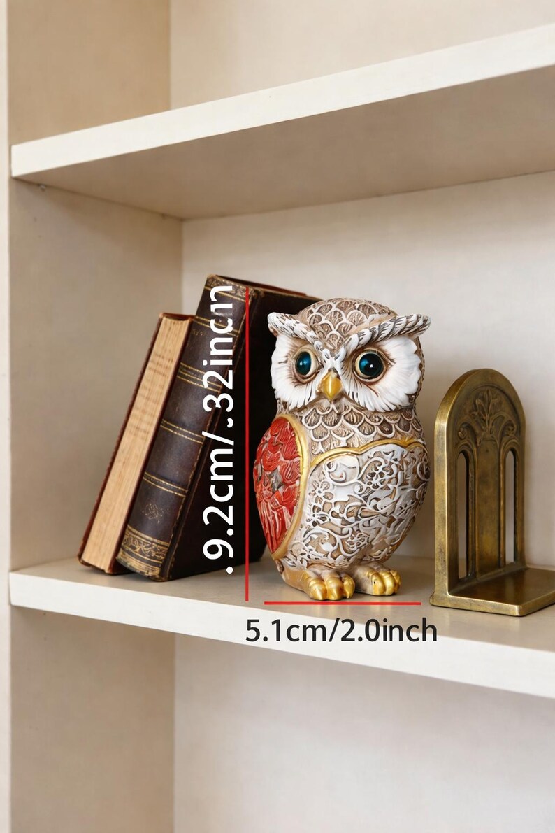 Hand-Painted Wooden Owl Figurine Miniature Carved Shelf Sitter