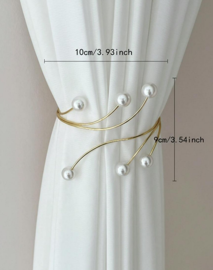 2Pcs Gold Metal Pearl Curtain Tieback Modern Elegant Drapery Holder