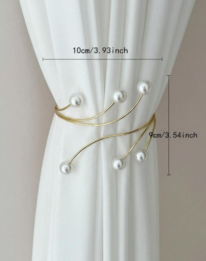 2Pcs Gold Metal Pearl Curtain Tieback Modern Elegant Drapery Holder