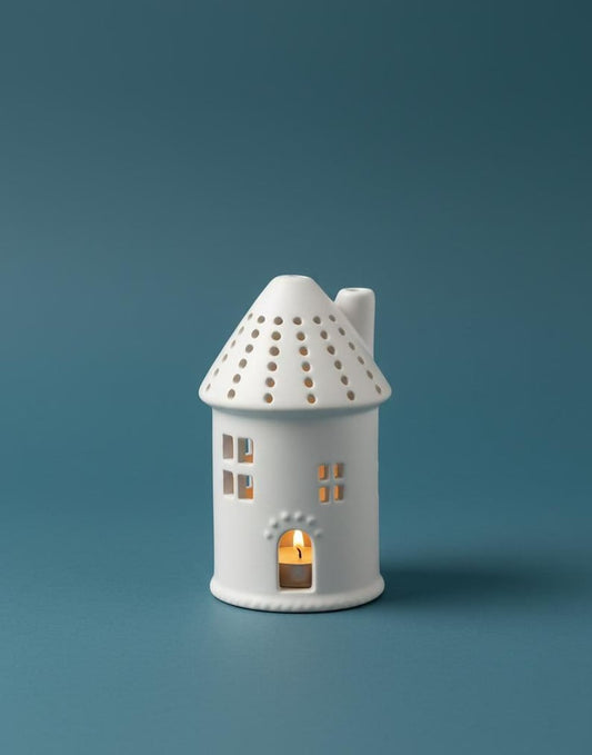 Ceramic House Tea Light Holder 11.5cm White Cottage Candle Lantern