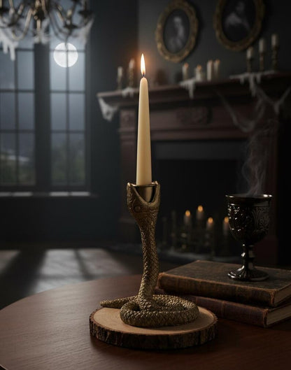 Gold Snake Candle Holder 15cm Resin Taper Stand Gothic Table Decor
