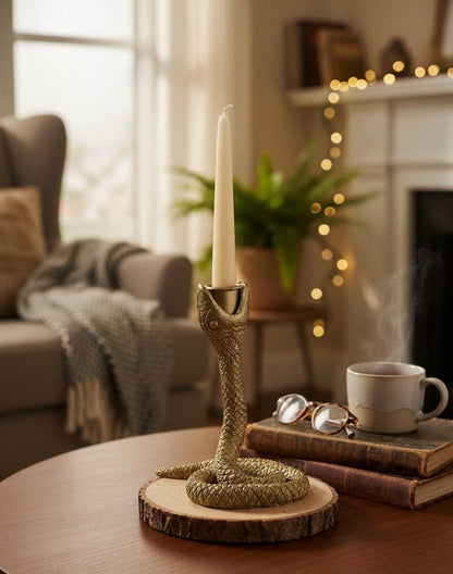Gold Snake Candle Holder 15cm Resin Taper Stand Gothic Table Decor