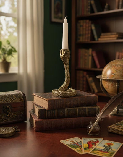 Gold Snake Candle Holder 15cm Resin Taper Stand Gothic Table Decor