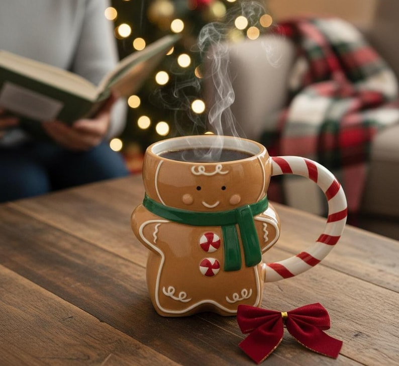 Ceramic Christmas Mugs Gingerbread Man & Christmas Tree Holiday Gift