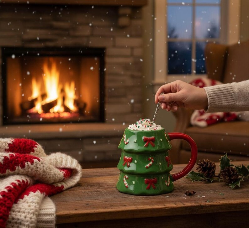 Ceramic Christmas Mugs Gingerbread Man & Christmas Tree Holiday Gift