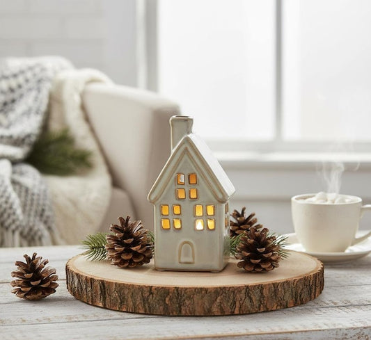 Light Up Ceramic House LED Candle Ornament Natural Beige Home Decor