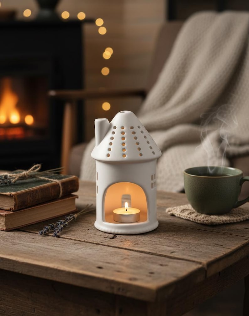 Ceramic House Tea Light Holder 11.5cm White Cottage Candle Lantern