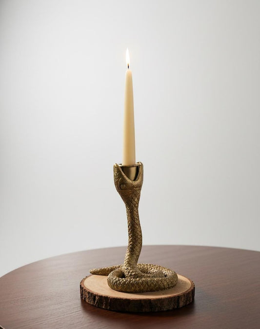Gold Snake Candle Holder 15cm Resin Taper Stand Gothic Table Decor