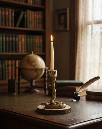 Gold Snake Candle Holder 15cm Resin Taper Stand Gothic Table Decor