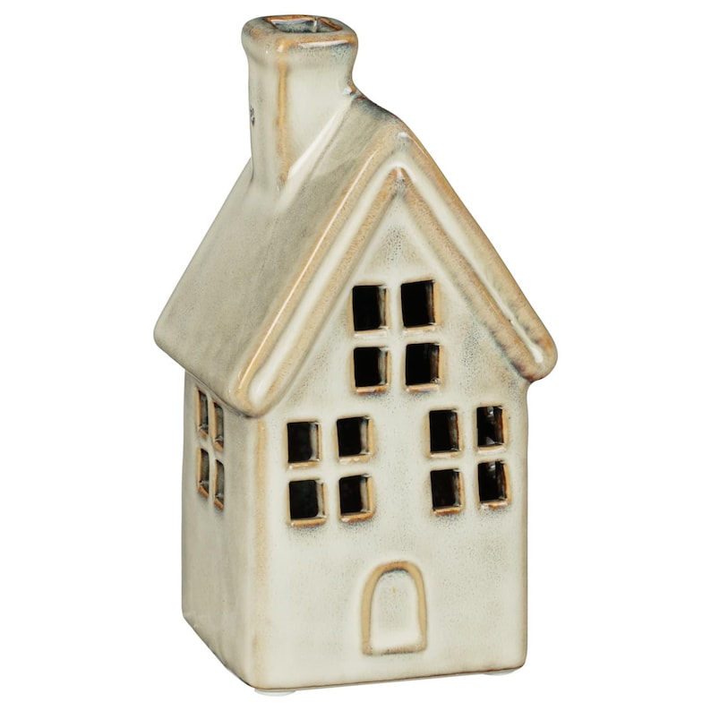 Light Up Ceramic House LED Candle Ornament Natural Beige Home Decor