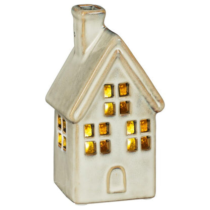 Light Up Ceramic House LED Candle Ornament Natural Beige Home Decor
