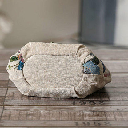 Bohemian Floral Tote Bag Hand Woven Rope Pom Pom Women’s Boho Shoulder Bag