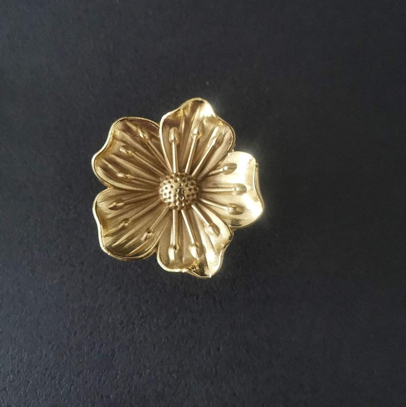 Gold Flower Drawer Knob Pull Floral Metal Cabinet Handle