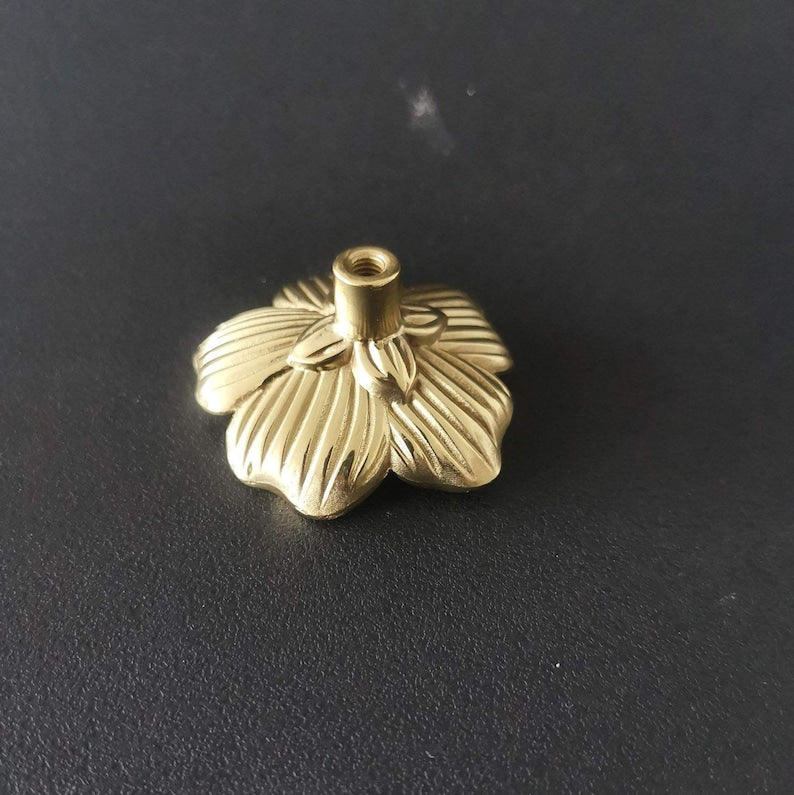 Gold Flower Drawer Knob Pull Floral Metal Cabinet Handle