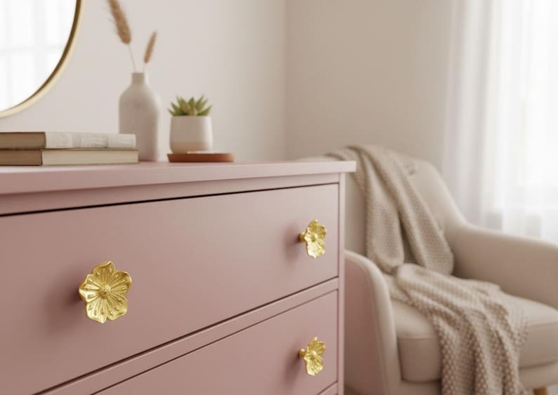 Gold Flower Drawer Knob Pull Floral Metal Cabinet Handle