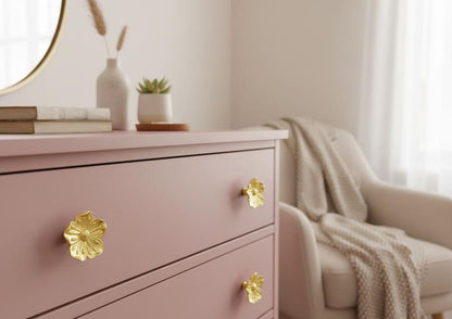 Gold Flower Drawer Knob Pull Floral Metal Cabinet Handle