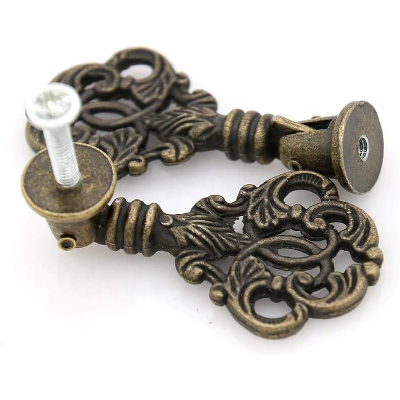 Vintage Alloy Drawer Pull Antique Brass Ornate Cabinet Handle Retro Knob