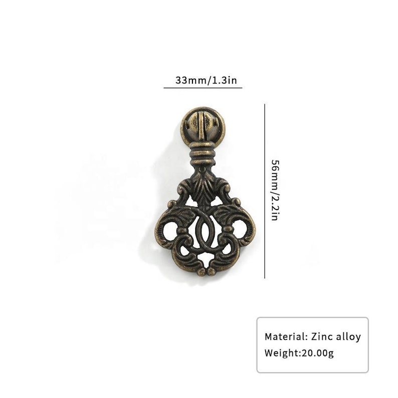 Vintage Alloy Drawer Pull Antique Brass Ornate Cabinet Handle Retro Knob