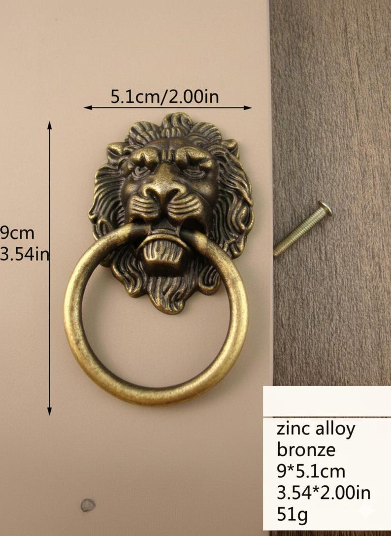 Vintage Lion Head Drawer Knob Antique Brass Cabinet Handle