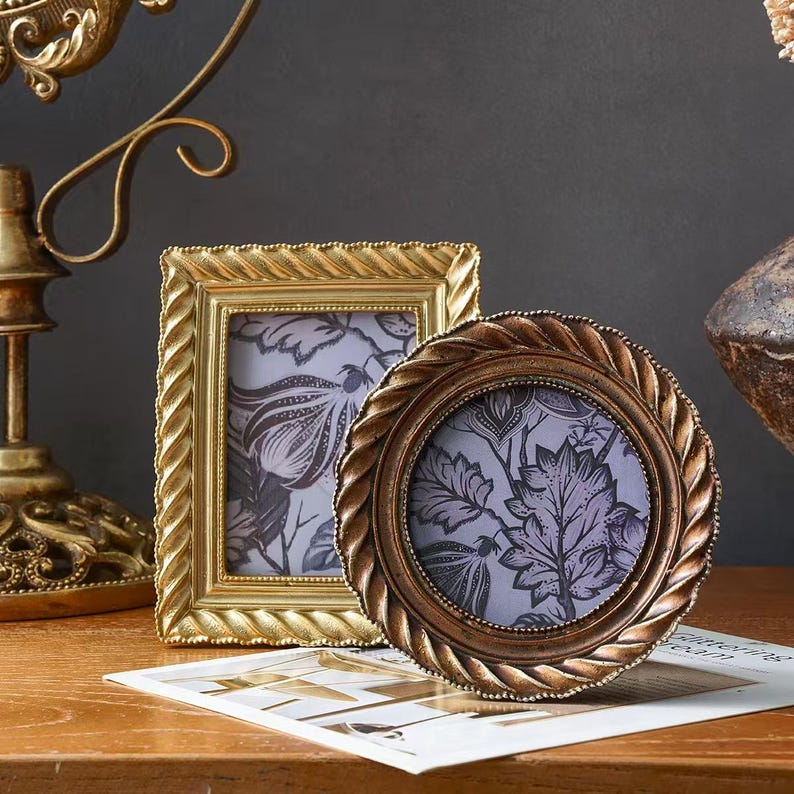 Vintage Gold Photo Frame Round & Rectangle Ornate Tabletop Frame