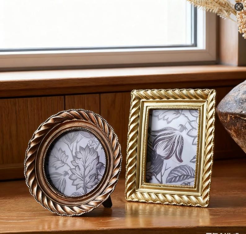 Vintage Gold Photo Frame Round & Rectangle Ornate Tabletop Frame