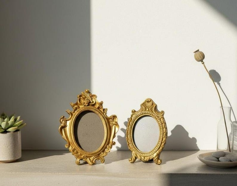 Vintage Gold Photo Frame Round & Rectangle Ornate Tabletop Frame