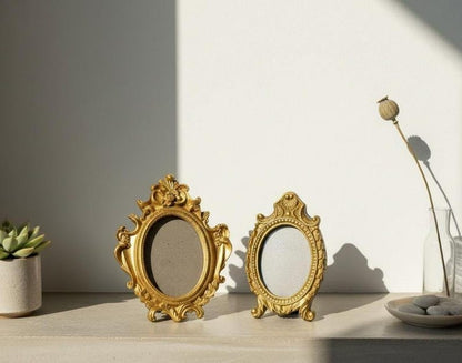 Vintage Gold Photo Frame Round & Rectangle Ornate Tabletop Frame
