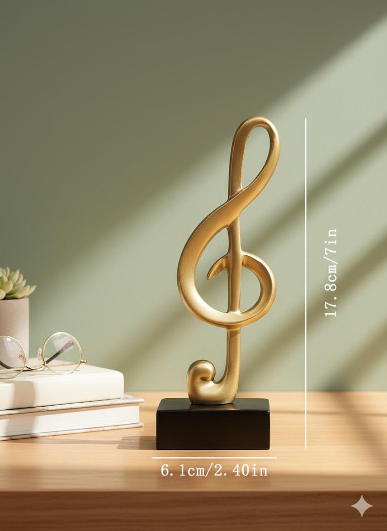 Gold Music Note Sculpture Modern Decorative Treble & Eighth Notes