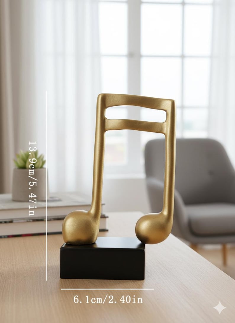 Gold Music Note Sculpture Modern Decorative Treble & Eighth Notes