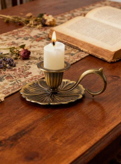Vintage Metal Chamberstick Candle Holder with Handle Antique Brass Gold Silver Bronze
