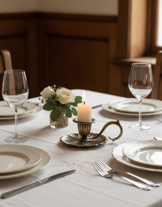 Vintage Bronze Chamberstick Candle Holder with Handle Antique Metal Holder