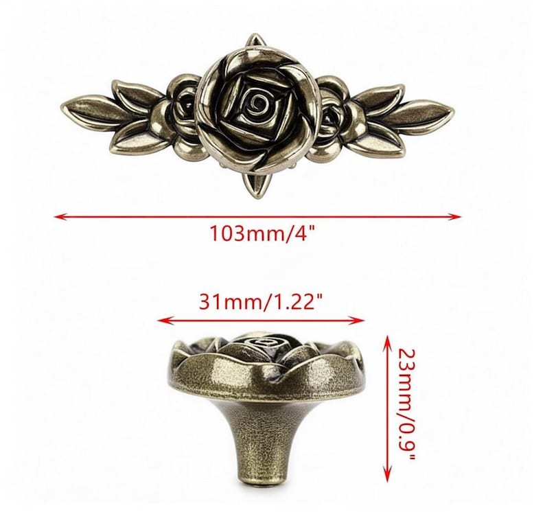 Vintage Rose Drawer Pull Handle Antique Bronze Floral Cabinet Knob