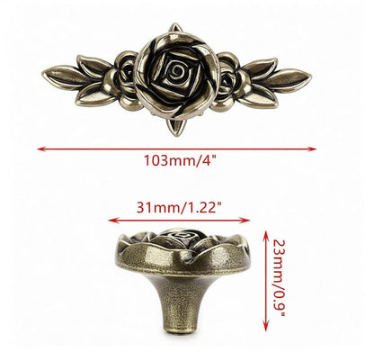 Vintage Rose Drawer Pull Handle Antique Bronze Floral Cabinet Knob