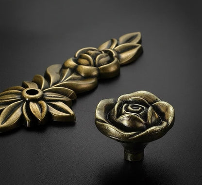 Vintage Rose Drawer Pull Handle Antique Bronze Floral Cabinet Knob