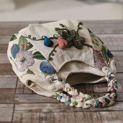 Bohemian Floral Tote Bag Hand Woven Rope Pom Pom Women’s Boho Shoulder Bag
