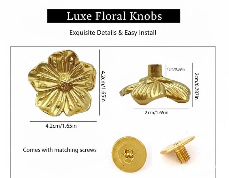 Gold Flower Drawer Knob Pull Floral Metal Cabinet Handle
