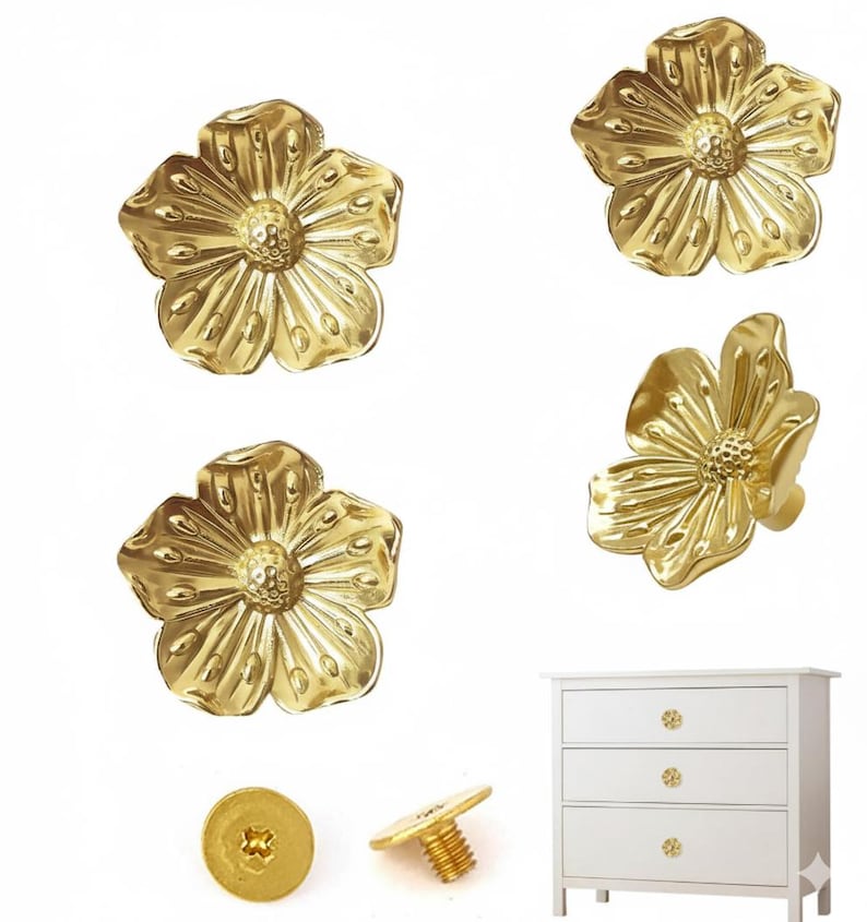 Gold Flower Drawer Knob Pull Floral Metal Cabinet Handle