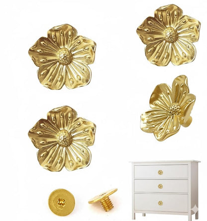 Gold Flower Drawer Knob Pull Floral Metal Cabinet Handle