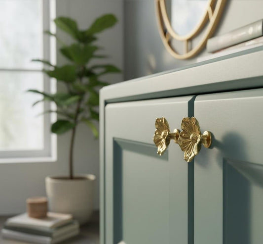 Gold Flower Drawer Knob Pull Floral Metal Cabinet Handle