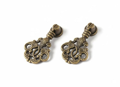 Vintage Alloy Drawer Pull Antique Brass Ornate Cabinet Handle Retro Knob