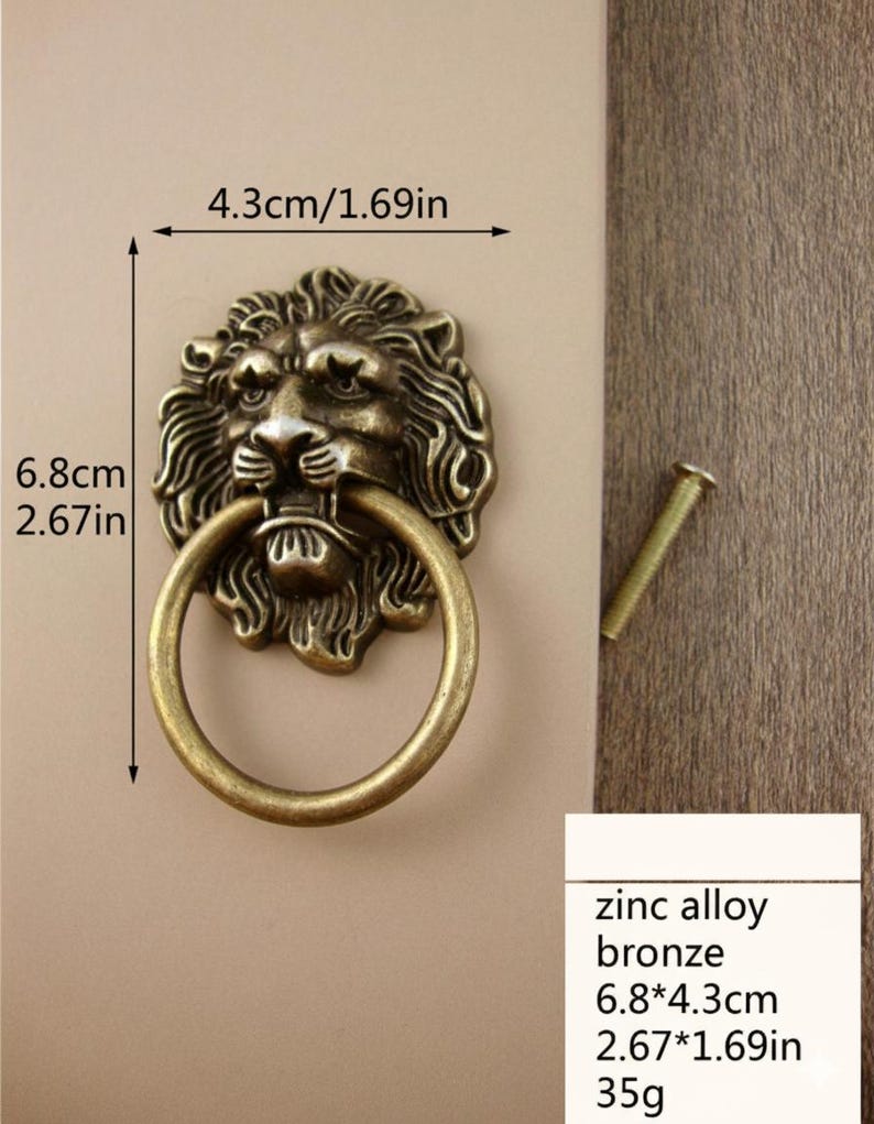 Vintage Lion Head Drawer Knob Antique Brass Cabinet Handle