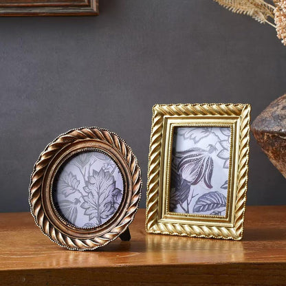 Vintage Gold Photo Frame Round & Rectangle Ornate Tabletop Frame