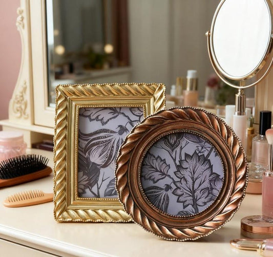 Vintage Gold Photo Frame Round & Rectangle Ornate Tabletop Frame