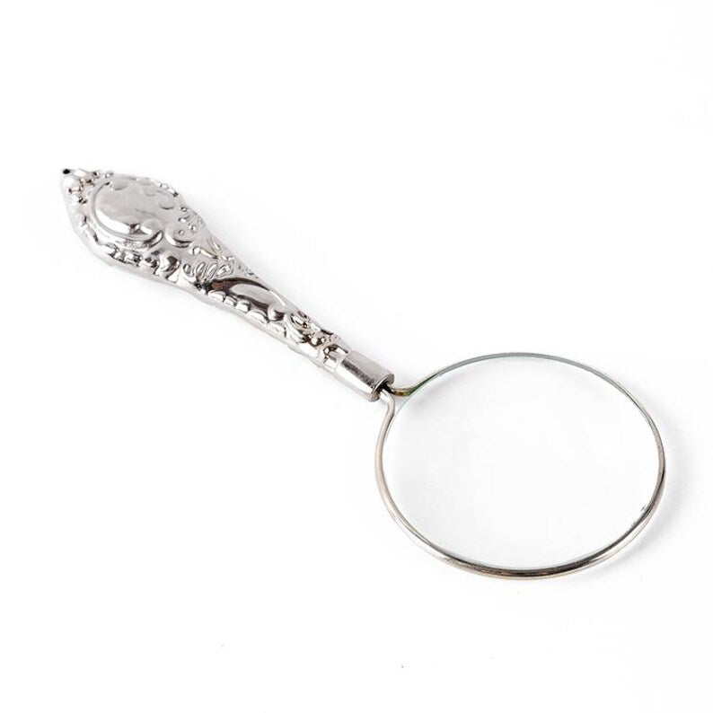 Vintage 5x Magnifying Glass Metal Handheld Reading Loupe