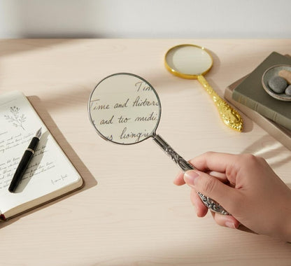 Vintage 5x Magnifying Glass Metal Handheld Reading Loupe