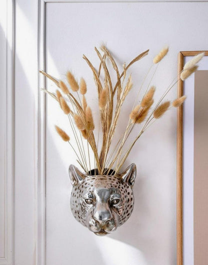 Leopard Wall Planter – Metal Embossed Animal Head Vase