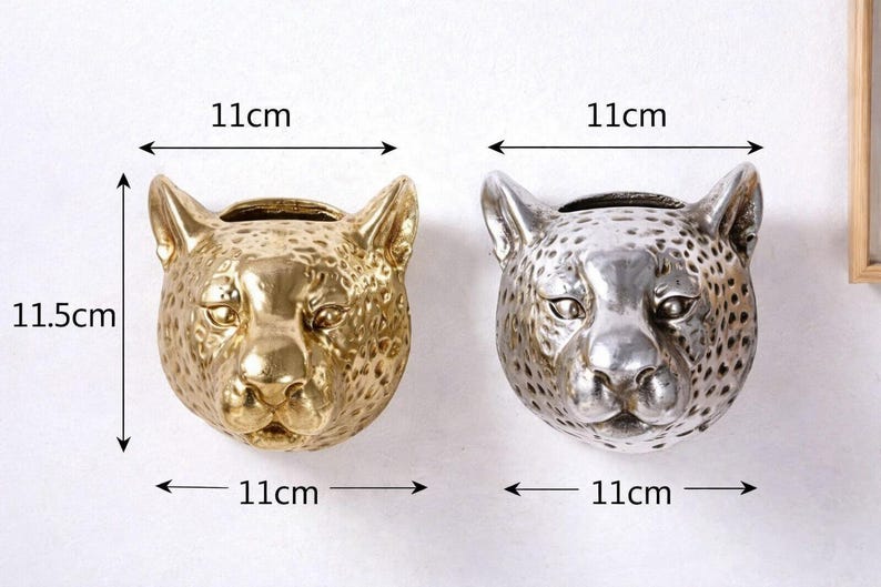 Leopard Wall Planter – Metal Embossed Animal Head Vase