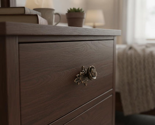 Vintage Rose Drawer Pull Handle Antique Bronze Floral Cabinet Knob